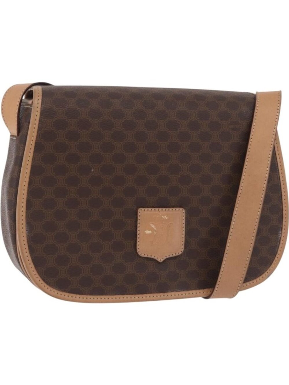 CELINE Macadam Shoulder Bag PVC Brown Gold Tone